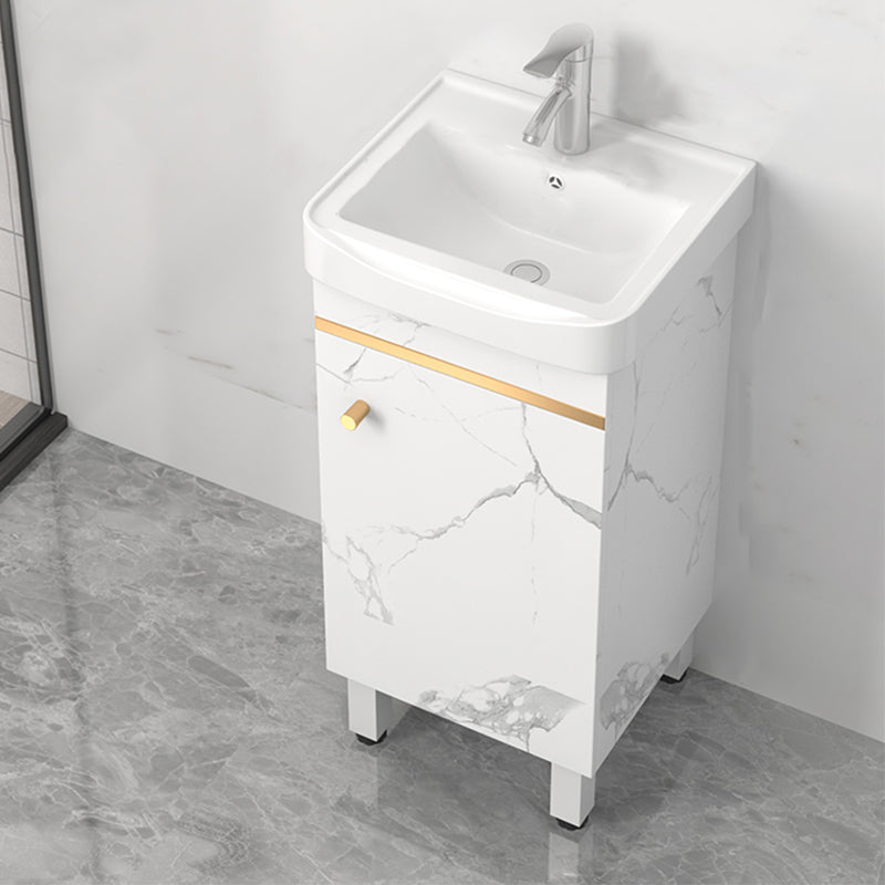 Rectangle Vanity Set White Single Sink Mirror Freestanding Bathroom Vanity with Door