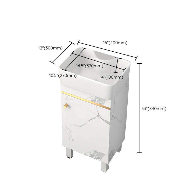 Rectangle Vanity Set White Single Sink Mirror Freestanding Bathroom Vanity with Door