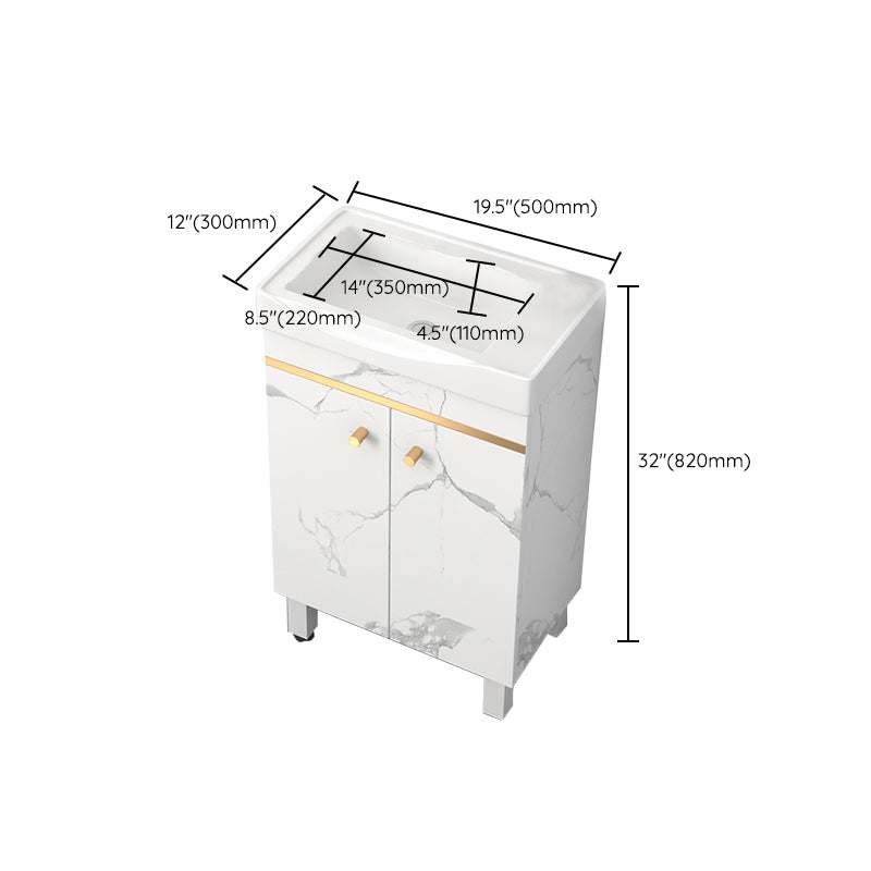 Rectangle Vanity Set White Single Sink Mirror Freestanding Bathroom Vanity with Door