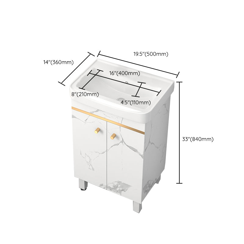 Rectangle Vanity Set White Single Sink Mirror Freestanding Bathroom Vanity with Door