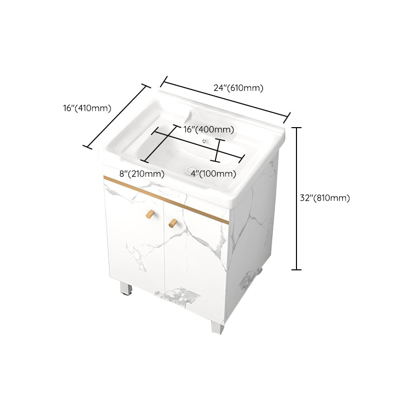 Rectangle Vanity Set White Single Sink Mirror Freestanding Bathroom Vanity with Door