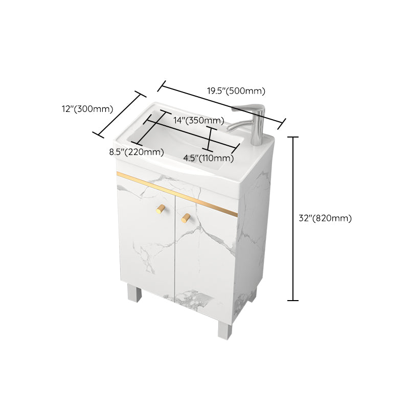 Rectangle Vanity Set White Single Sink Mirror Freestanding Bathroom Vanity with Door