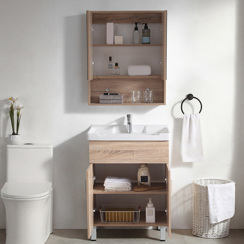 Mirror Vanity Wood Freestanding Rectangle 2 Doors Bathroom Vanity with Single Sink