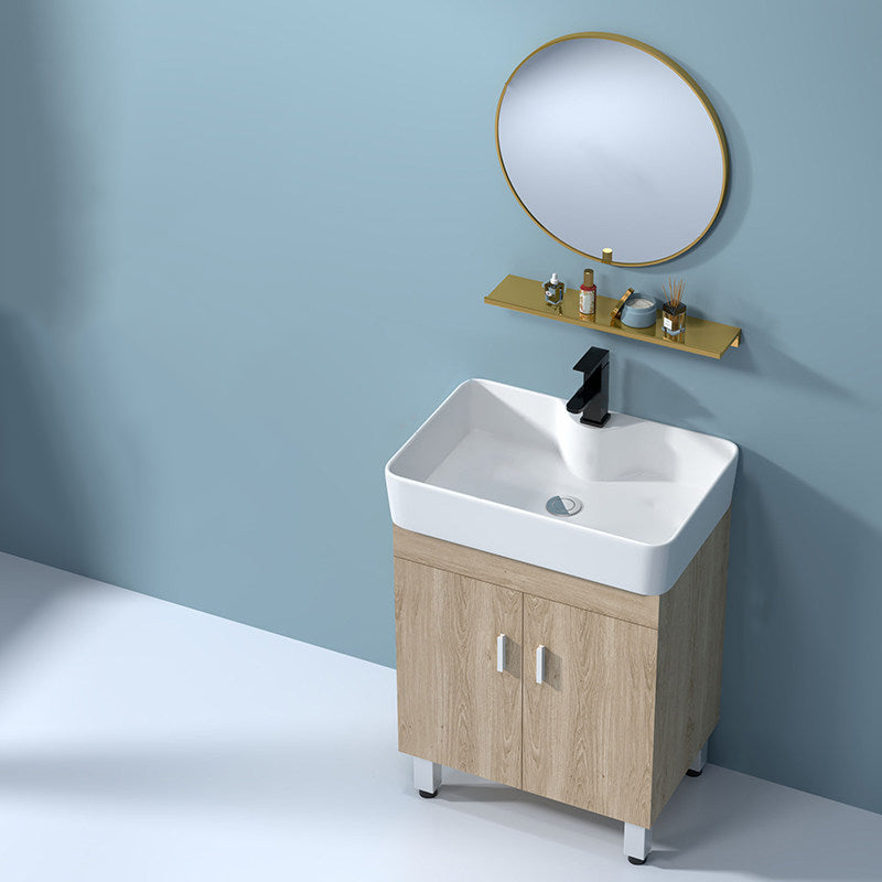 Mirror Vanity Wood Freestanding Rectangle 2 Doors Bathroom Vanity with Single Sink