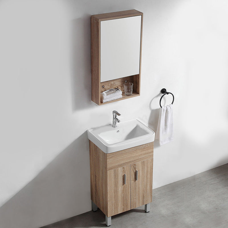 Mirror Vanity Wood Freestanding Rectangle 2 Doors Bathroom Vanity with Single Sink
