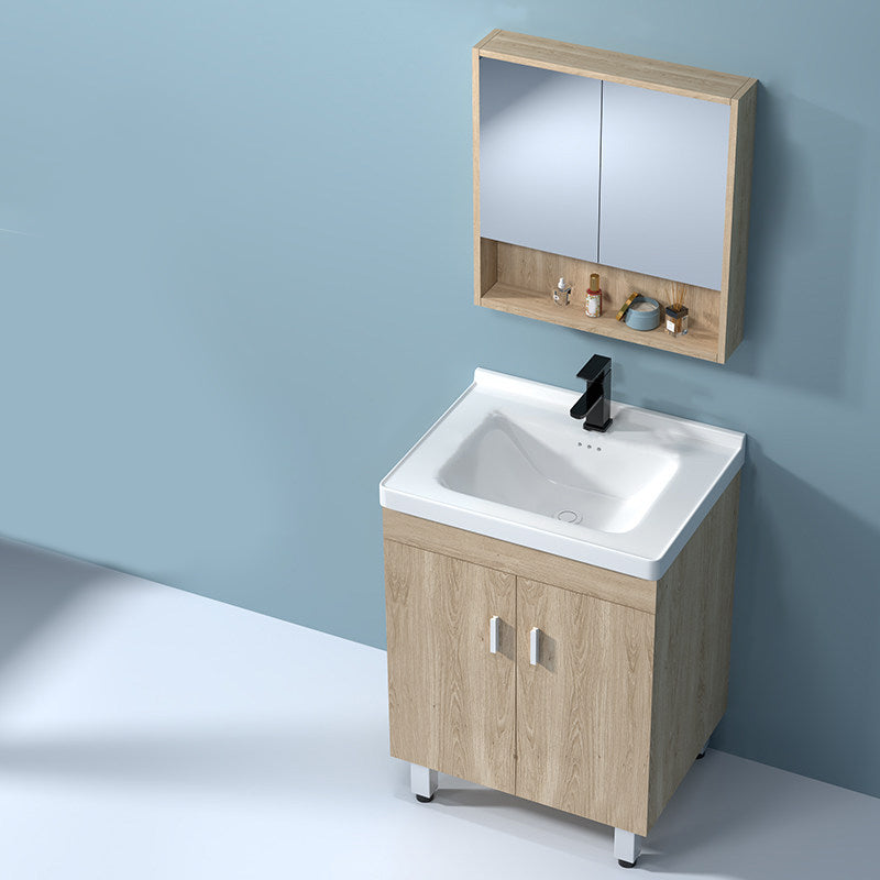 Mirror Vanity Wood Freestanding Rectangle 2 Doors Bathroom Vanity with Single Sink