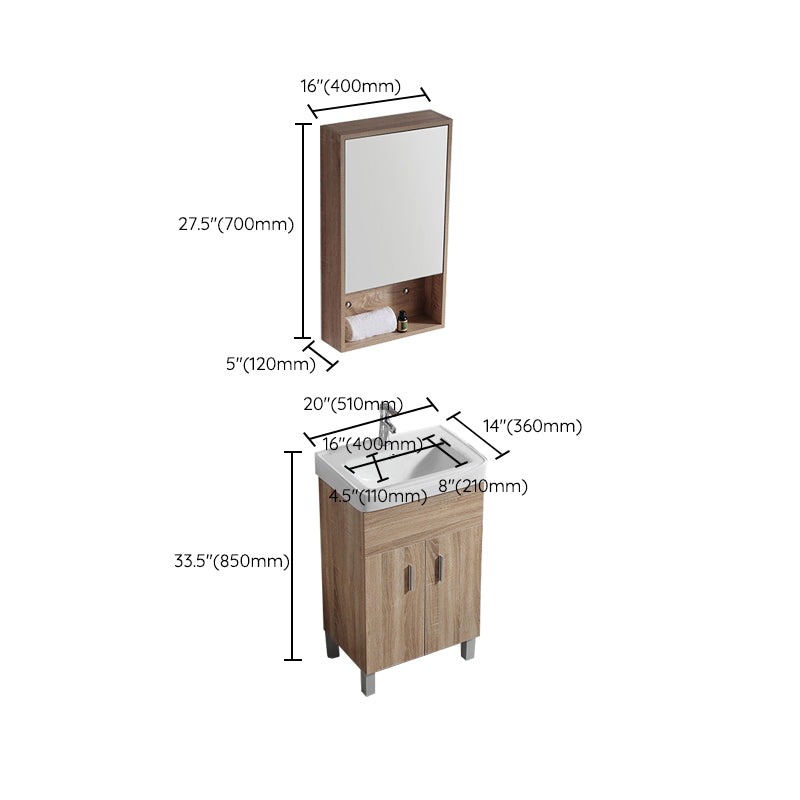 Mirror Vanity Wood Freestanding Rectangle 2 Doors Bathroom Vanity with Single Sink