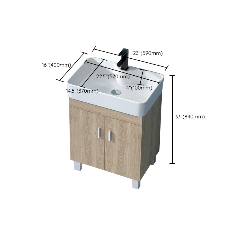 Mirror Vanity Wood Freestanding Rectangle 2 Doors Bathroom Vanity with Single Sink