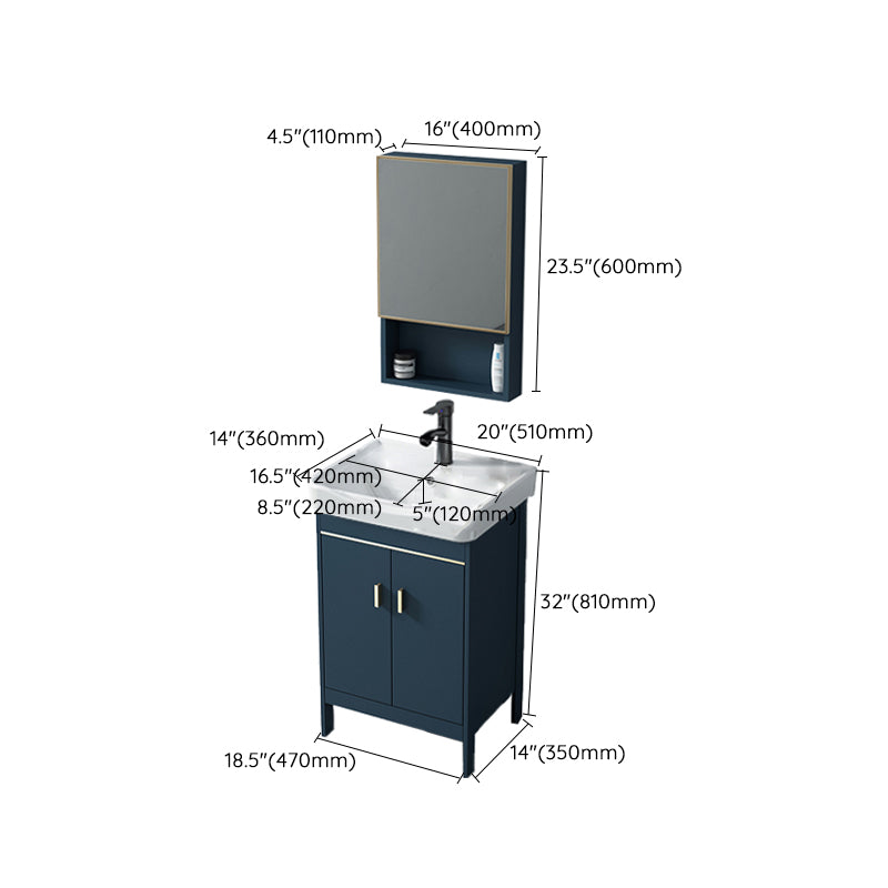 Contemporary Blue Sink Cabinet Metal Mirror Cabinet Bathroom Vanity Cabinet