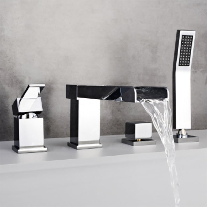 Modern Deck Mounted Copper Roman Tub Faucet Low Arc Tub Faucet Set