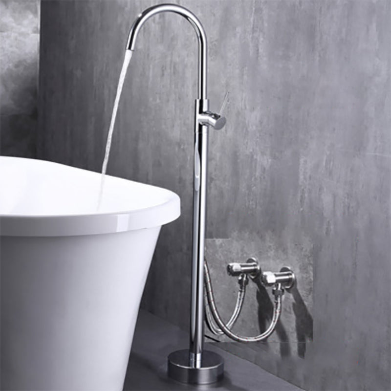 Modern Floor Mounted High Arc Freestanding Tub Filler Metal Freestanding Tub Filler Trim