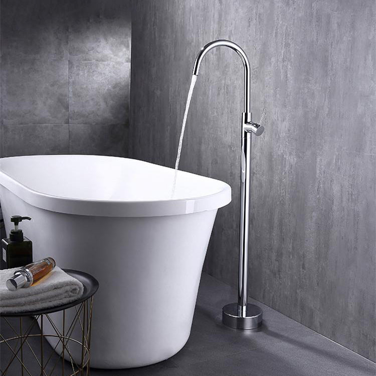 Modern Floor Mounted High Arc Freestanding Tub Filler Metal Freestanding Tub Filler Trim