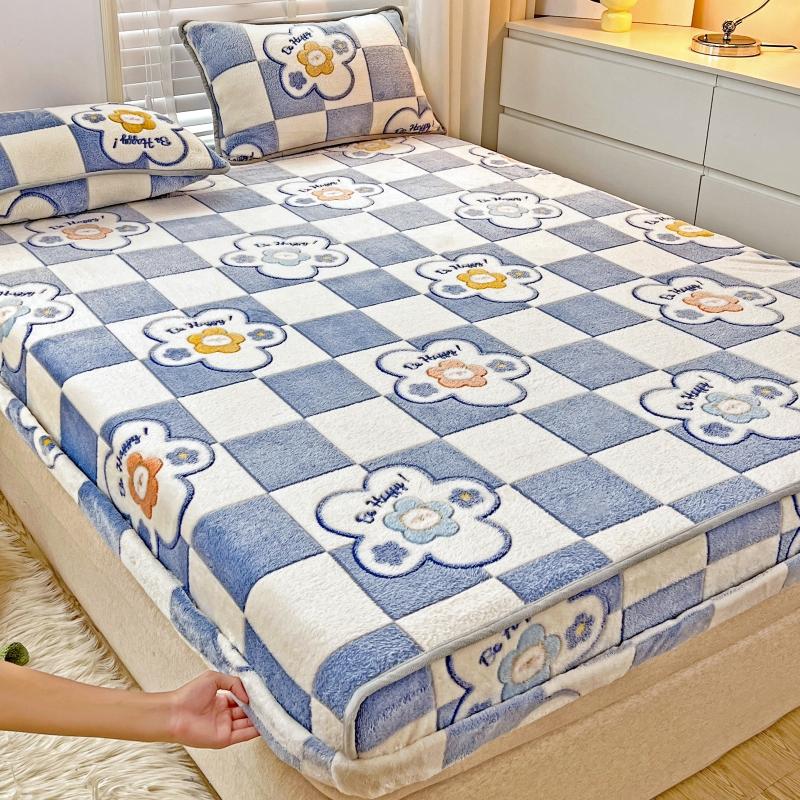 Fitted Sheet Flannel Printed Breathable Fade Resistant Soft Sheet Set