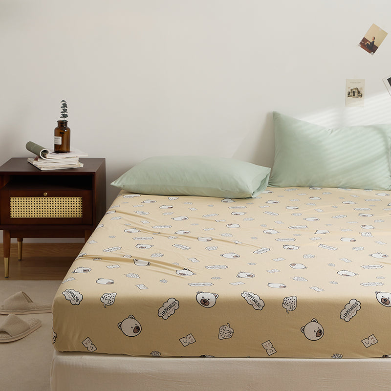 Patterned Bed Sheet Set Cotton Breathable Soft Fitted Sheet Set