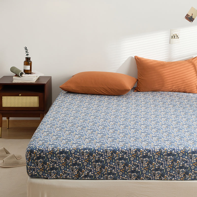 Patterned Bed Sheet Set Cotton Breathable Soft Fitted Sheet Set