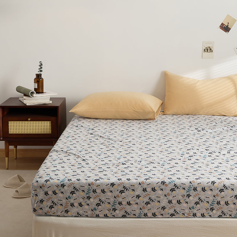 Patterned Bed Sheet Set Cotton Breathable Soft Fitted Sheet Set