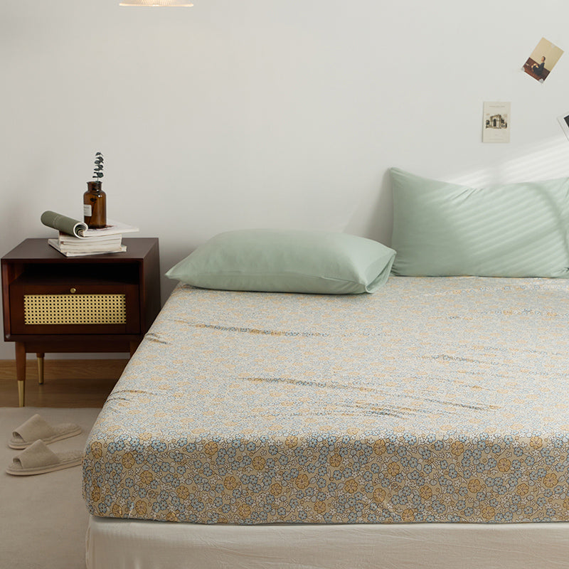 Patterned Bed Sheet Set Cotton Breathable Soft Fitted Sheet Set