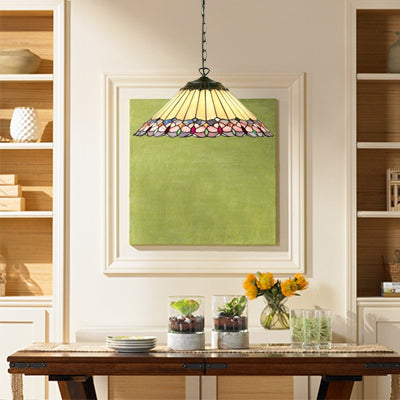 Barock konisch nach unten Beleuchtung 1 Kopf rosa/grün gefärbte Kunstglas hängsames Anhänger Licht