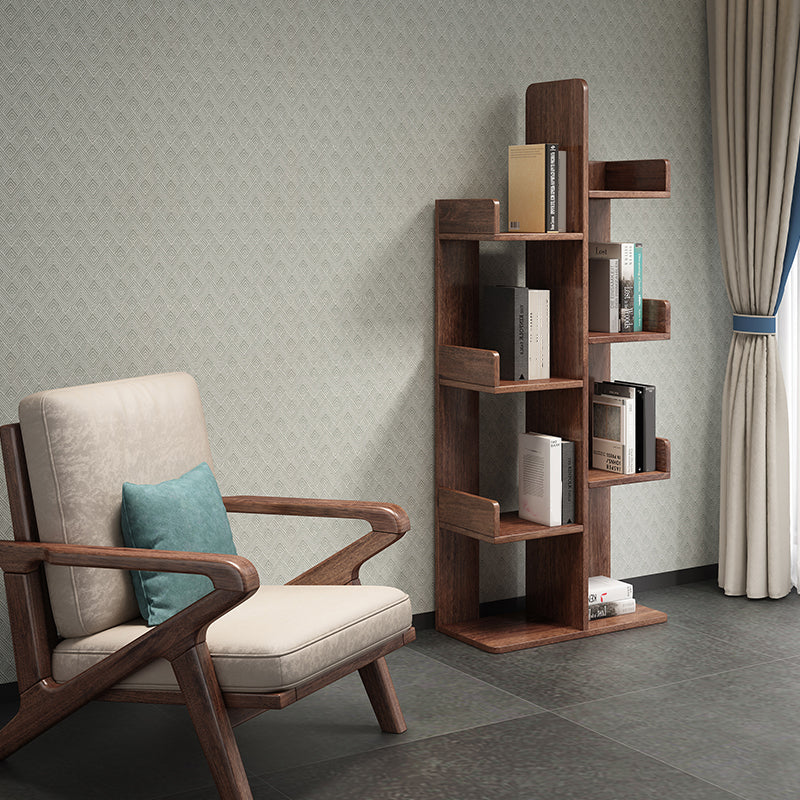 Modern Style Open Back Bookshelf Vertical Wooden Bookcase in Brown