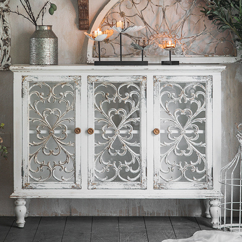 Traditional Solid Wood Display Stand Glass Doors Hutch Cabinet with Doors