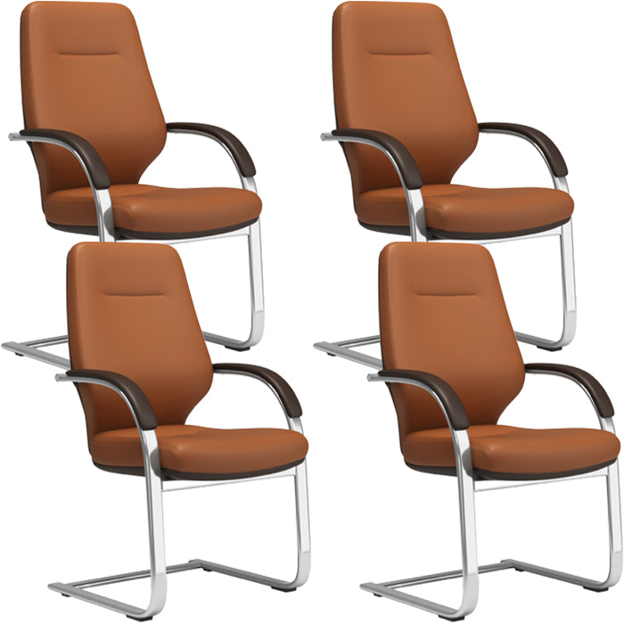 Modern Leather Swivel Chair Fixed Arms Ergonomic Office Chair