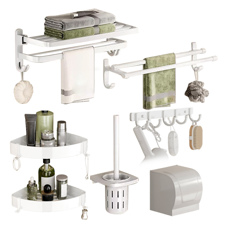 Contemporary Bathroom Hardware Set in White with Bath Shelf/Towel Bar/Paper Holder