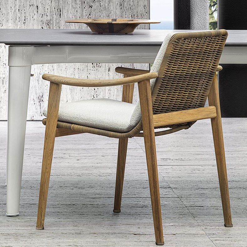 Contemporary Patio Dining Armchair with Water Repellent Finish Cushion in White