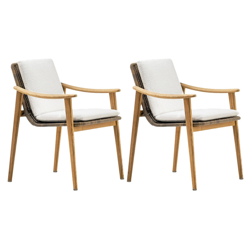 Contemporary Patio Dining Armchair with Water Repellent Finish Cushion in White