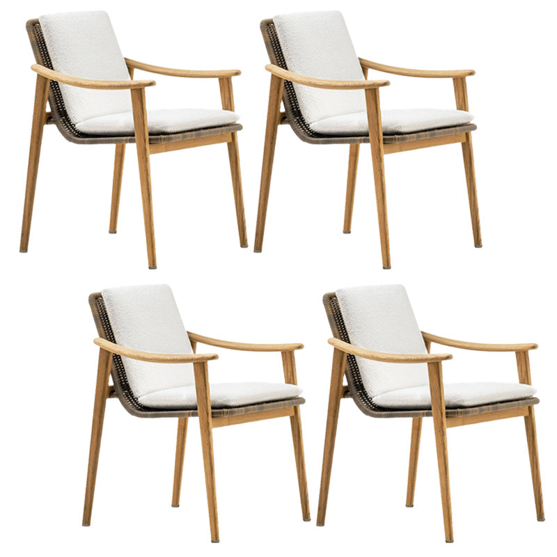 Contemporary Patio Dining Armchair with Water Repellent Finish Cushion in White