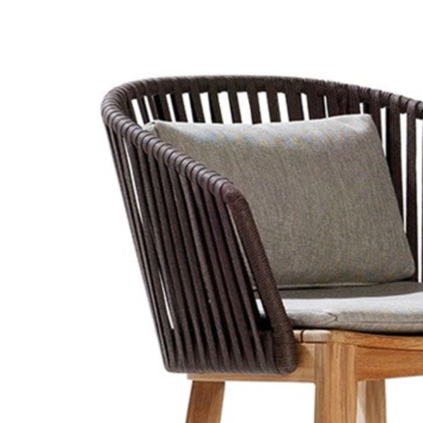 Tropical Patio Dining Armchair in Brown with Natural Wooden Base