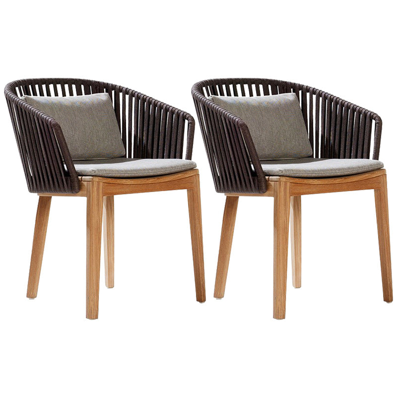 Tropical Patio Dining Armchair in Brown with Natural Wooden Base