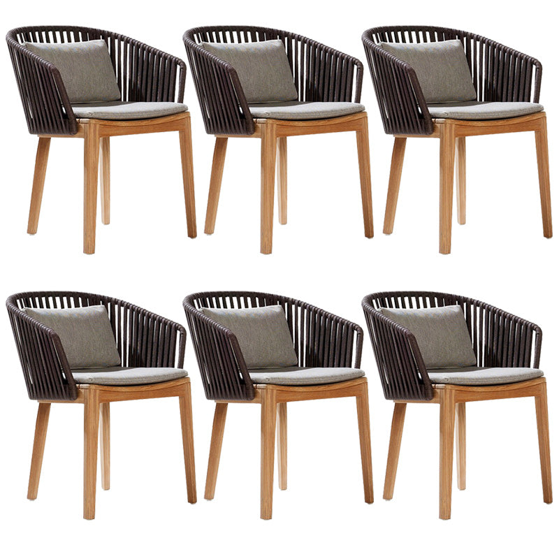 Tropical Patio Dining Armchair in Brown with Natural Wooden Base