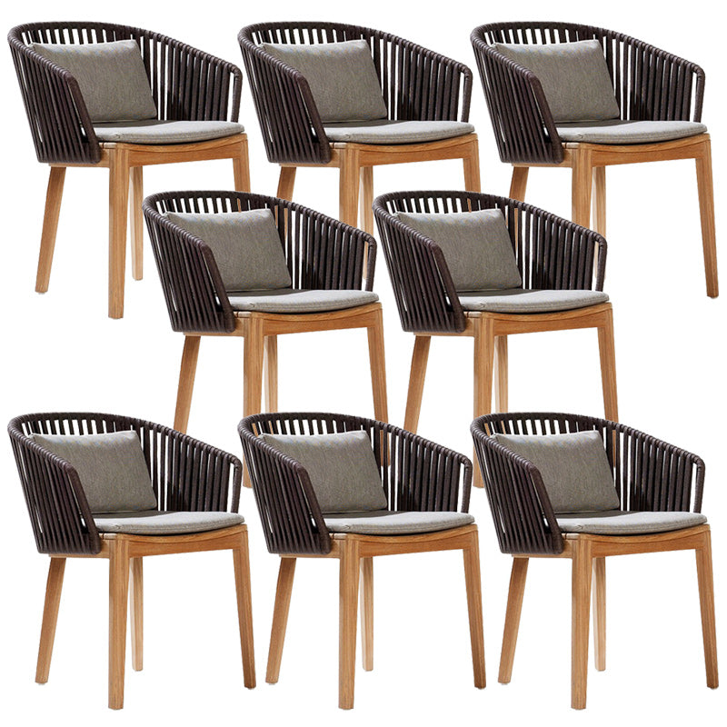 Tropical Patio Dining Armchair in Brown with Natural Wooden Base