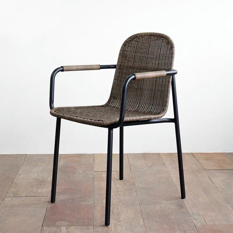 Industrial Patio Dining Side Chair in Brown Aluminum 30.7" High