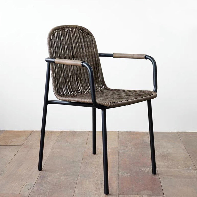 Industrial Patio Dining Side Chair in Brown Aluminum 30.7" High