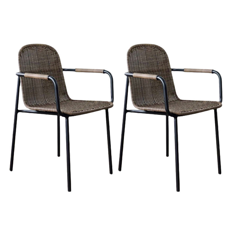 Industrial Patio Dining Side Chair in Brown Aluminum 30.7" High