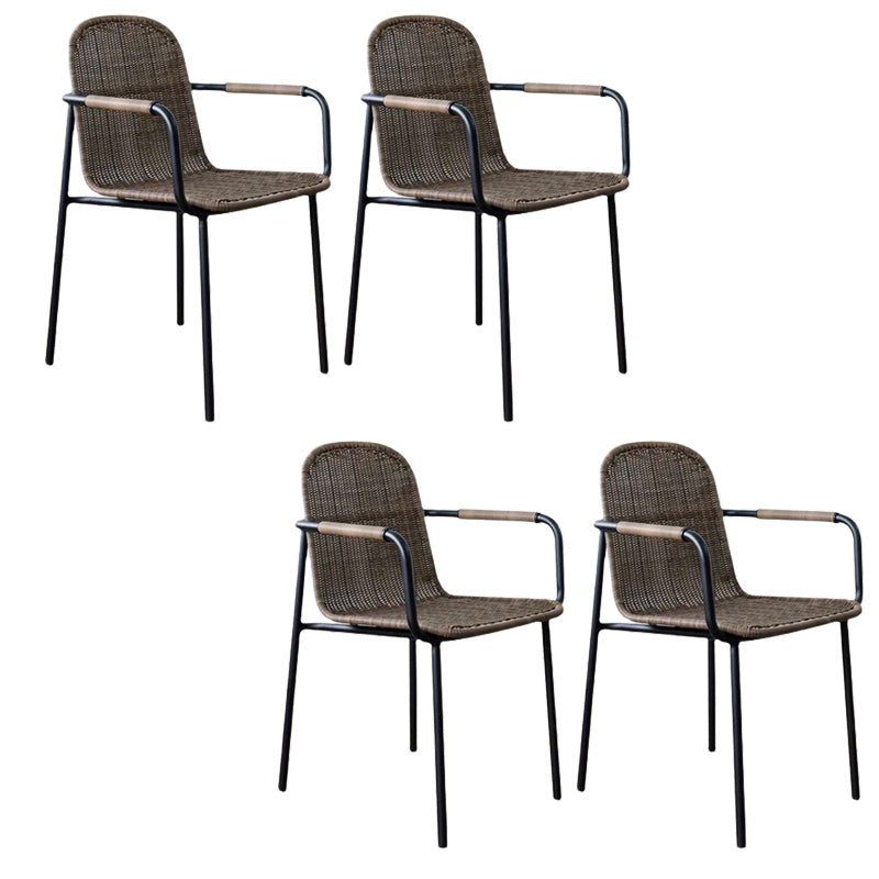 Industrial Patio Dining Side Chair in Brown Aluminum 30.7" High