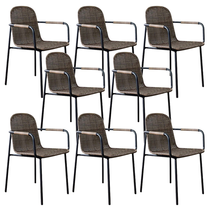 Industrial Patio Dining Side Chair in Brown Aluminum 30.7" High