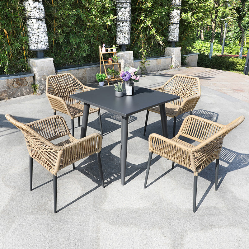 Tropical Outdoor Bistro Chairs with Arms in Faux Rattan and Metal Base