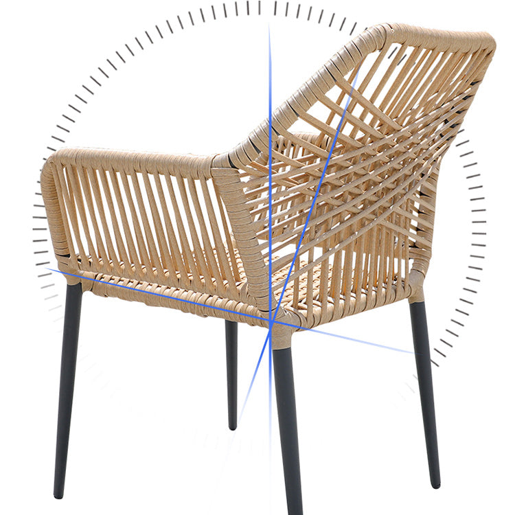 Tropical Outdoor Bistro Chairs with Arms in Faux Rattan and Metal Base