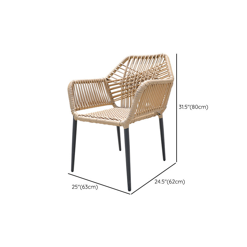 Tropical Outdoor Bistro Chairs with Arms in Faux Rattan and Metal Base