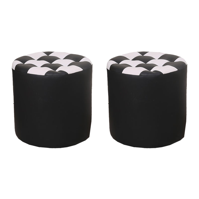 Color Block Ottoman Faux Leather Stain Resistant Cylinder Shape Pouf Ottoman