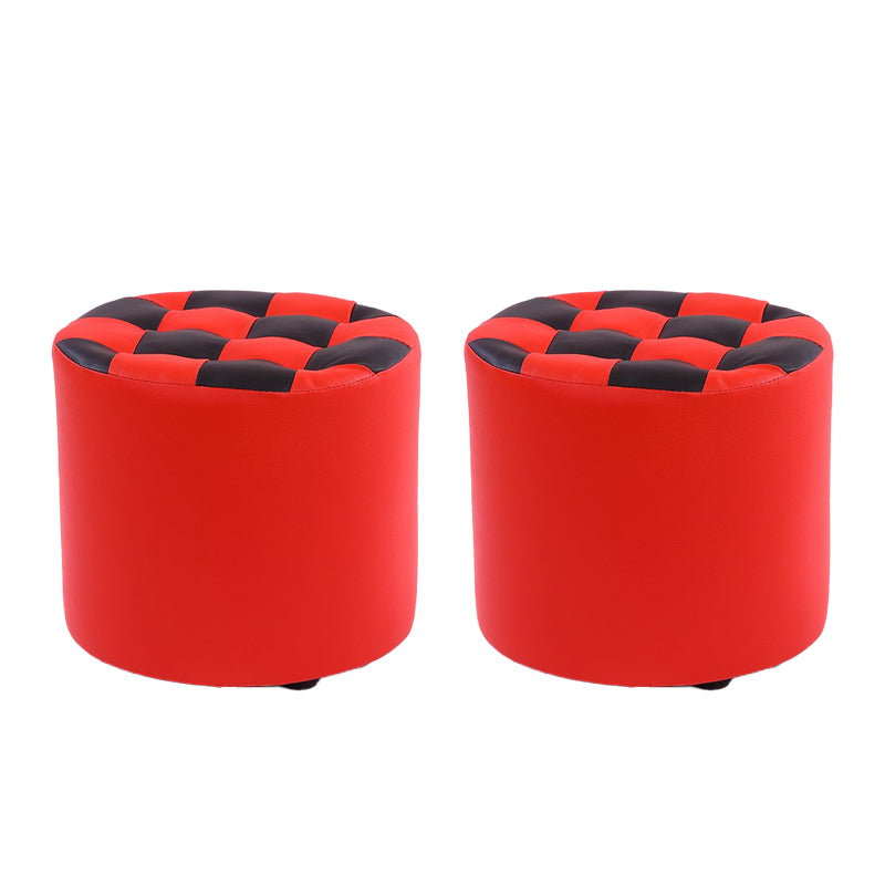 Color Block Ottoman Faux Leather Stain Resistant Cylinder Shape Pouf Ottoman
