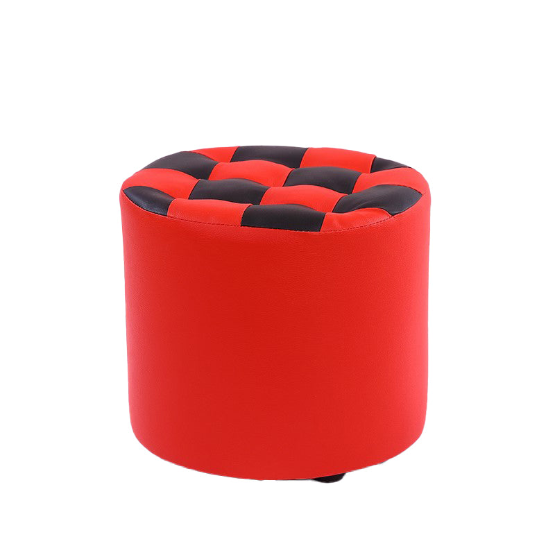 Color Block Ottoman Faux Leather Stain Resistant Cylinder Shape Pouf Ottoman