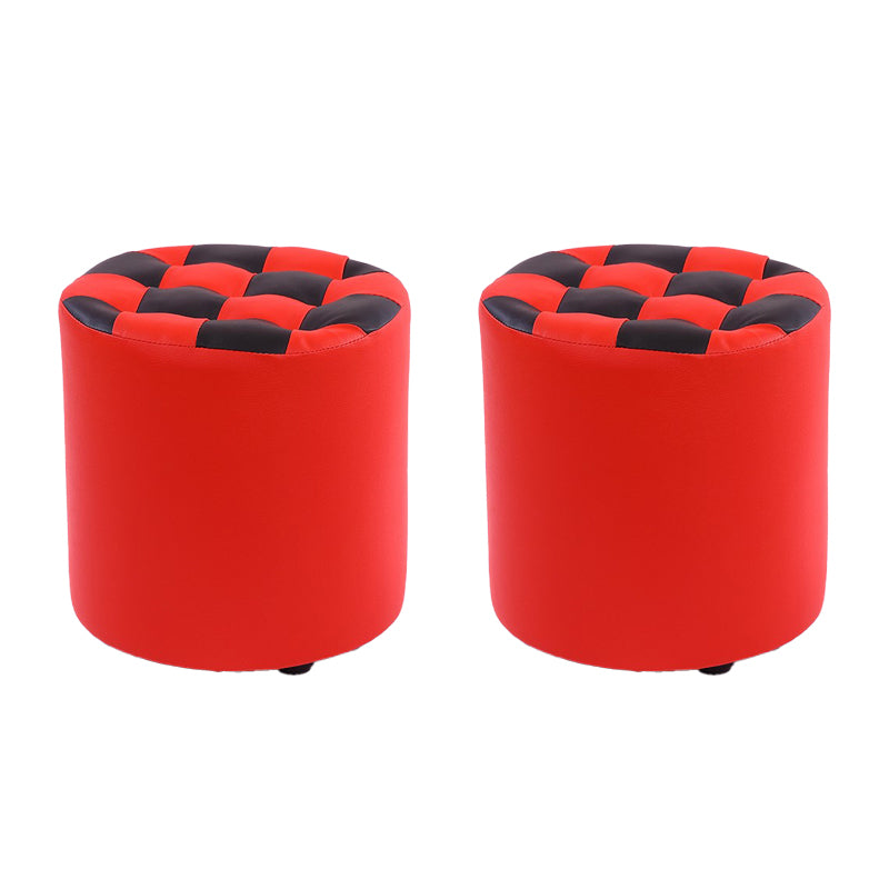 Color Block Ottoman Faux Leather Stain Resistant Cylinder Shape Pouf Ottoman
