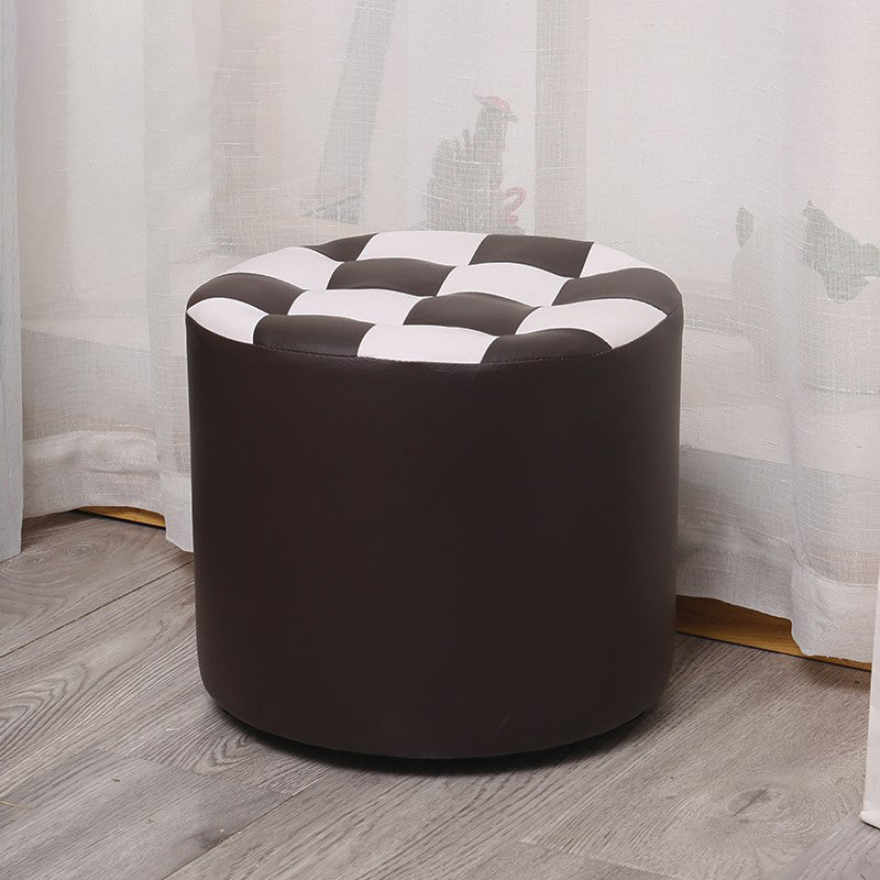 Color Block Ottoman Faux Leather Stain Resistant Cylinder Shape Pouf Ottoman