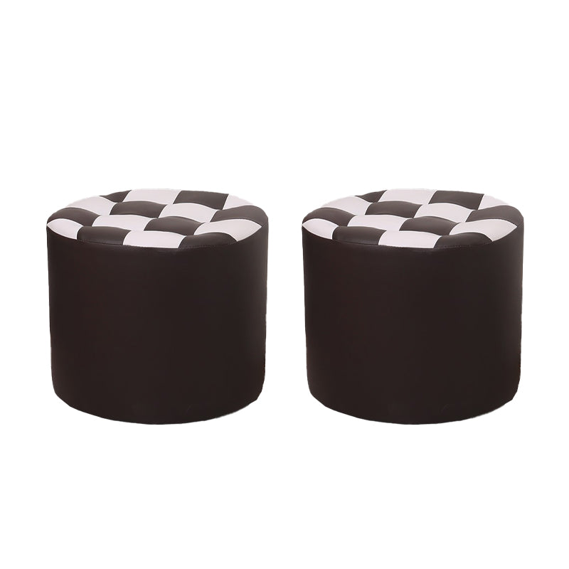 Color Block Ottoman Faux Leather Stain Resistant Cylinder Shape Pouf Ottoman