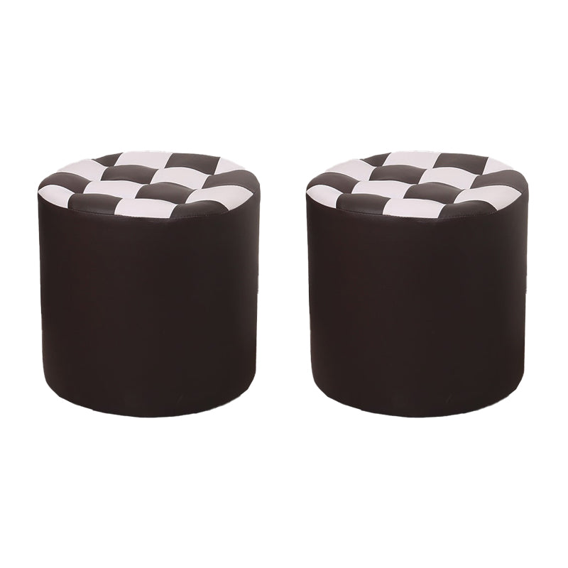 Color Block Ottoman Faux Leather Stain Resistant Cylinder Shape Pouf Ottoman