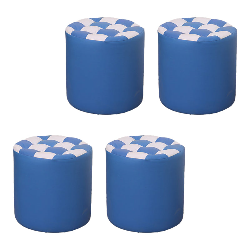 Color Block Ottoman Faux Leather Stain Resistant Cylinder Shape Pouf Ottoman