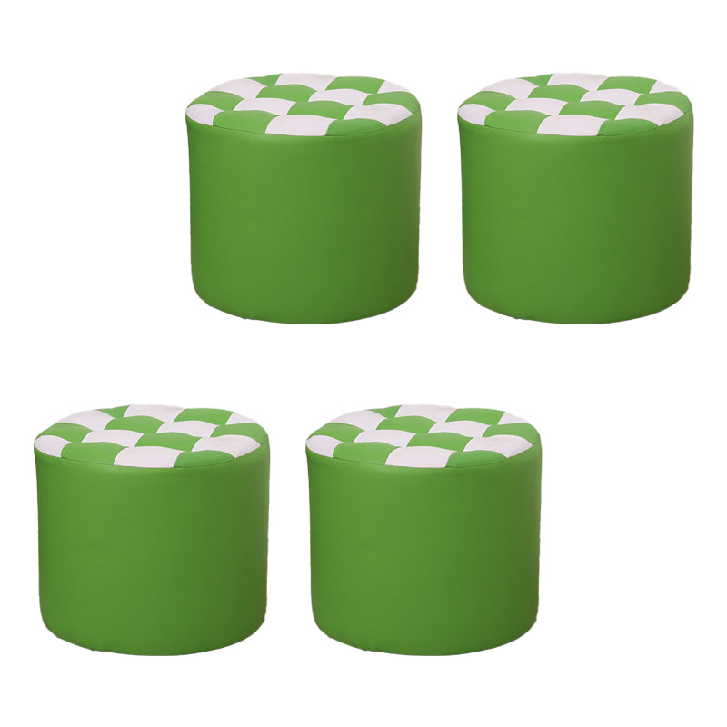 Color Block Ottoman Faux Leather Stain Resistant Cylinder Shape Pouf Ottoman